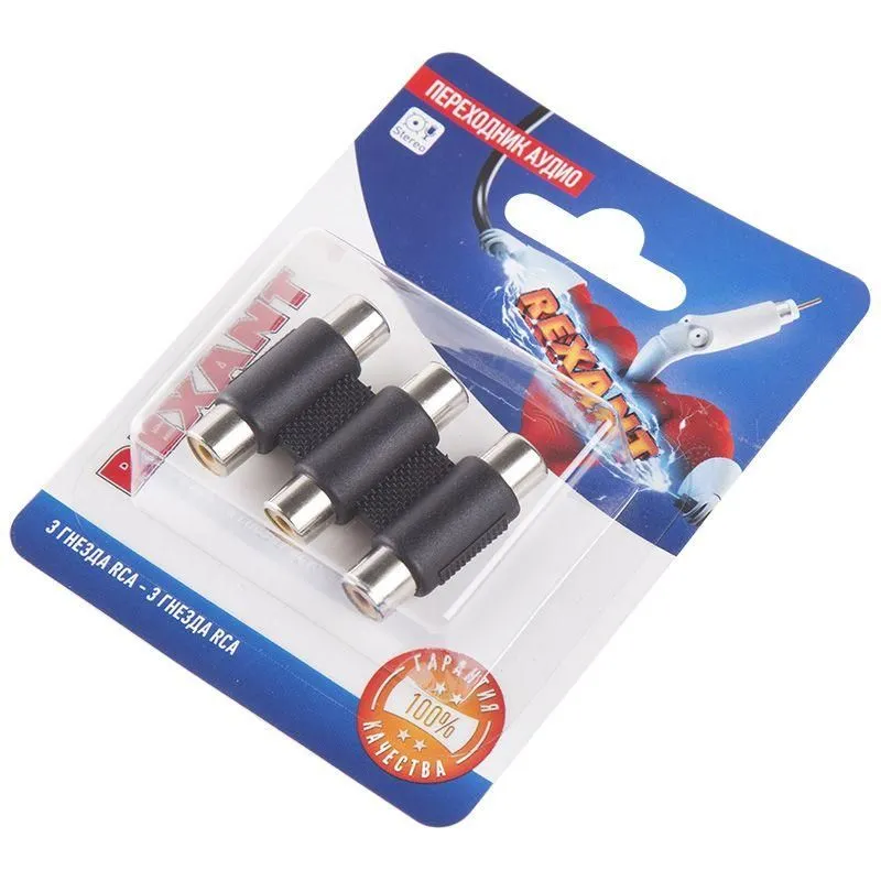 переходник аудио 3 гнезда rca - 3 гнезда rca тринокль блист. rexant 06-0166-a от магазина Штепсель и батарейка.