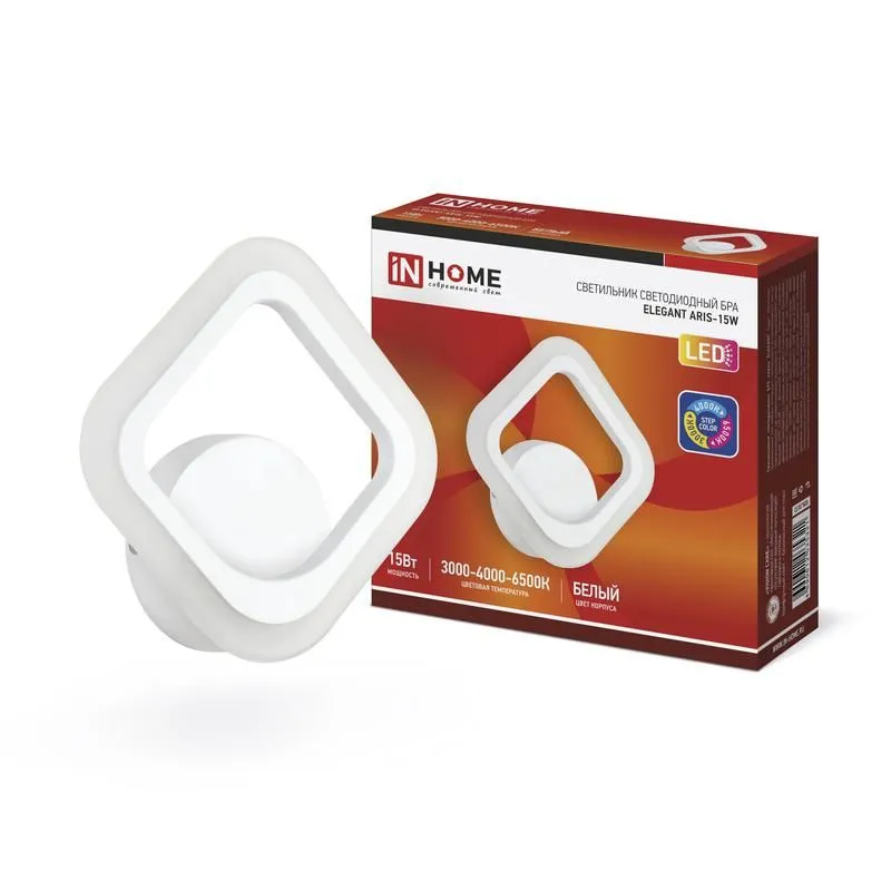 светильник светодиодный elegant aris-15w 15вт 3000-6500к 1200лм 230в step color бел. in home 4690612035321 от магазина Штепсель и батарейка.