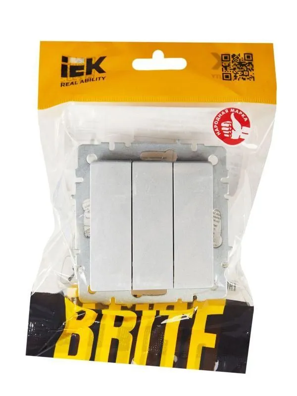 выключатель 3-кл. сп brite вс10-3-0-бра 10а механизм алюм. iek br-v30-0-10-k47 от магазина Штепсель и батарейка.