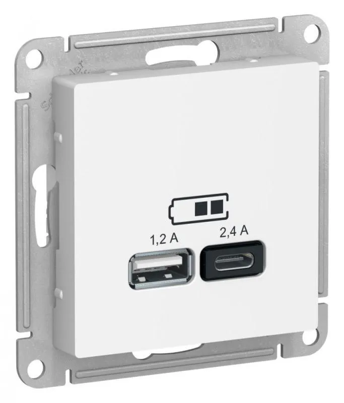 розетка usb atlasdesign тип a+c 5в/2.4а 2х5в/1.2а механизм бел. se atn000139 от магазина Штепсель и батарейка.