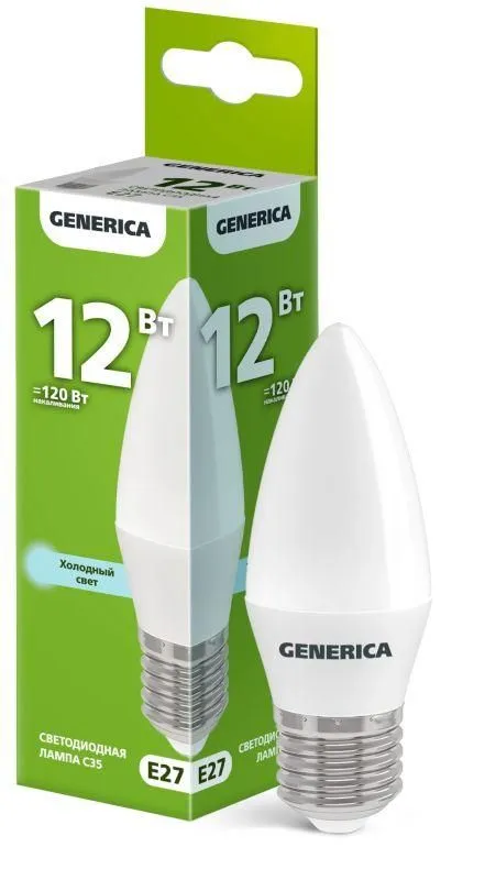 лампа светодиодная c35 12вт свеча 6500к e27 230в generica ll-c35-12-230-65-e27-g от магазина Штепсель и батарейка.