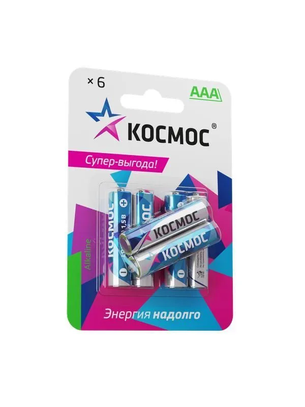 элемент питания алкалиновый aaa/lr03 bp-6 (блист.6шт) космос koclr03bl6 от магазина Штепсель и батарейка.