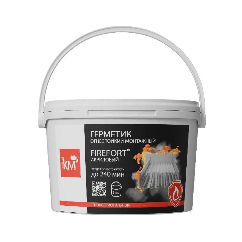 герметик огнестойкий монтажный акриловый ei240 firefort (ведро 3кг) km-ff-g-3000 км lo53706 от магазина Штепсель и батарейка.