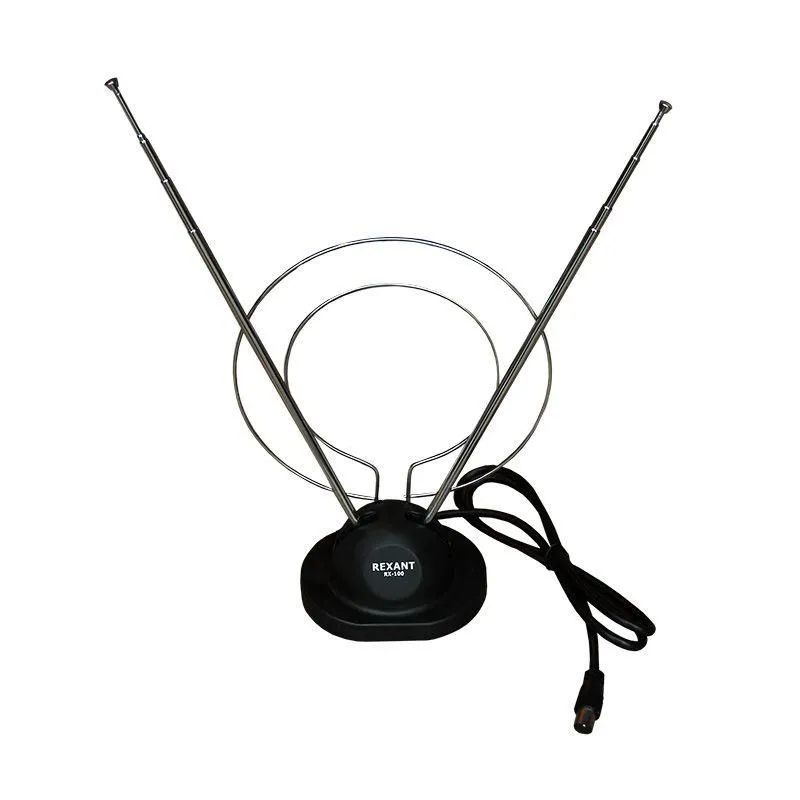антенна тв комнатная rx-100 телескопич. на подставке с кольцом vhf; uhf 47-860mhz rexant 34-0100 от магазина Штепсель и батарейка.
