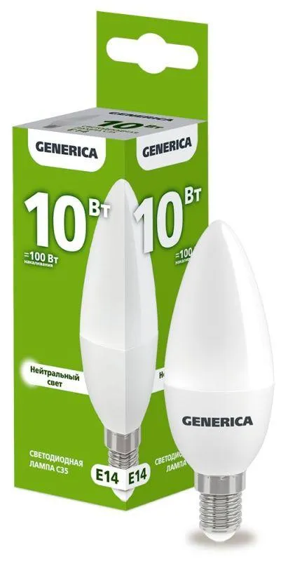 лампа светодиодная c35 10вт свеча 4000к e14 230в generica ll-c35-10-230-40-e14-g от магазина Штепсель и батарейка.