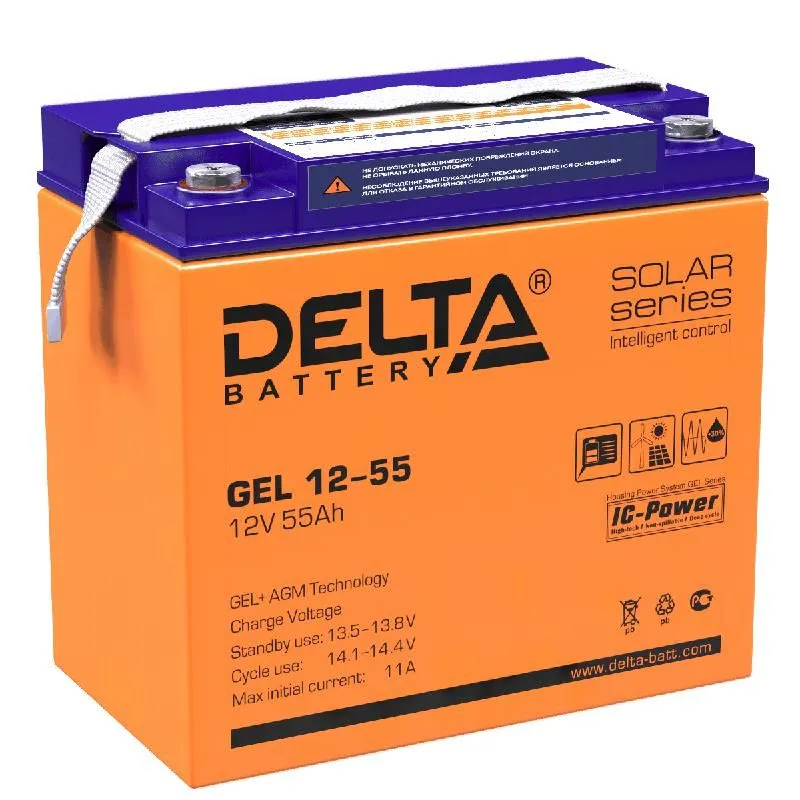 аккумулятор gel 12в 55а.ч gel 12-55 delta 4614010140013 от магазина Штепсель и батарейка.