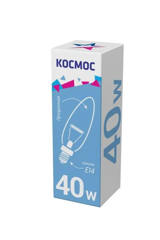лампа накаливания свеча 40вт e14 прозр. космос lksmscncl40e14v2 от магазина Штепсель и батарейка.