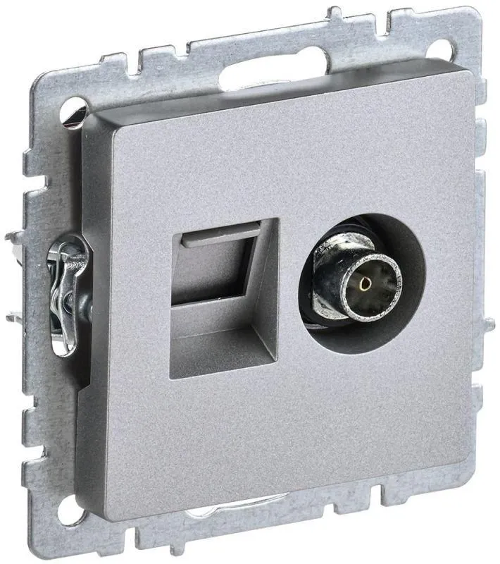 розетка компьютерная + телевизионная 2-м brite ртв/рк12-бра rj45 кат.5e + tv механизм алюм. iek br-ak20-1-k47 от магазина Штепсель и батарейка.