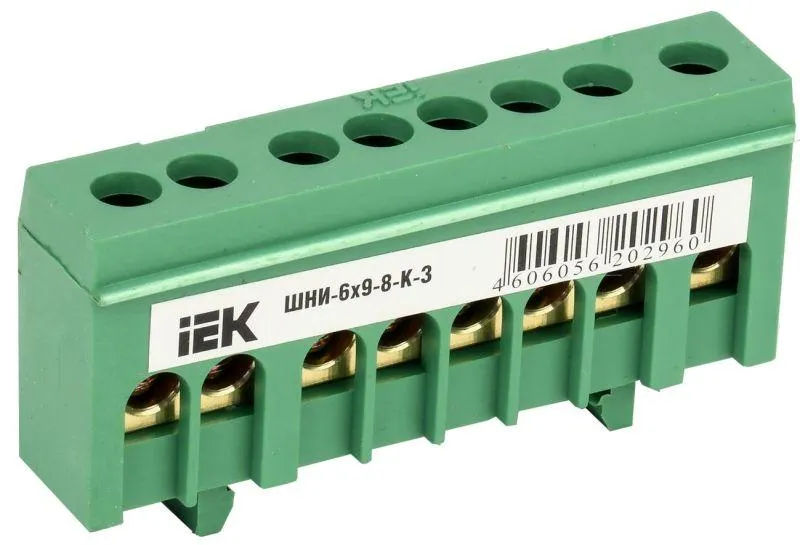 шина pe "земля" в корп. изол. на din-рейку шни-6х9-8-к-з зел. iek ynn10-69-8kd-k06 от магазина Штепсель и батарейка.