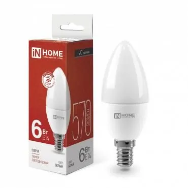 лампа светодиодная led-свеча-vc 6вт свеча 4000к нейтр. бел. e14 570лм 230в in home 4690612020396 от магазина Штепсель и батарейка.