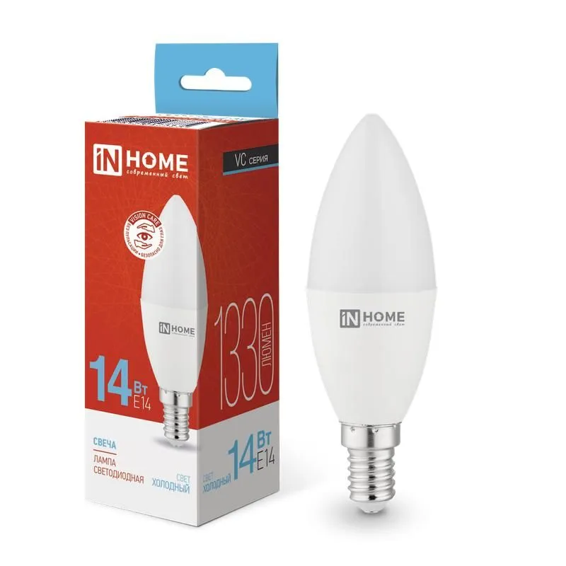 лампа светодиодная led-свеча-vc 14вт e14 6500к 1330лм in home 4690612047775 от магазина Штепсель и батарейка.