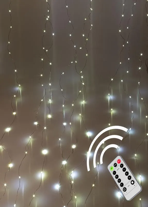 гирлянда светодиодная "дождь" 3х3м 300led с крючками для крепления тепл. бел. 8 режимов мигания питание от usb 5в пульт ду космос koc_cur-u103 от магазина Штепсель и батарейка.
