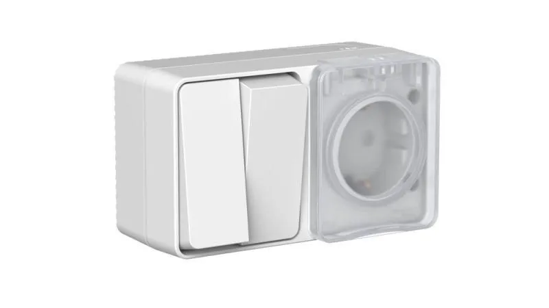 блок оп atlasdesign profi ip54 (розетка 16а заземл. защ. шторки + 2-кл. выключатель 10а) сер. se atn543074 от магазина Штепсель и батарейка.