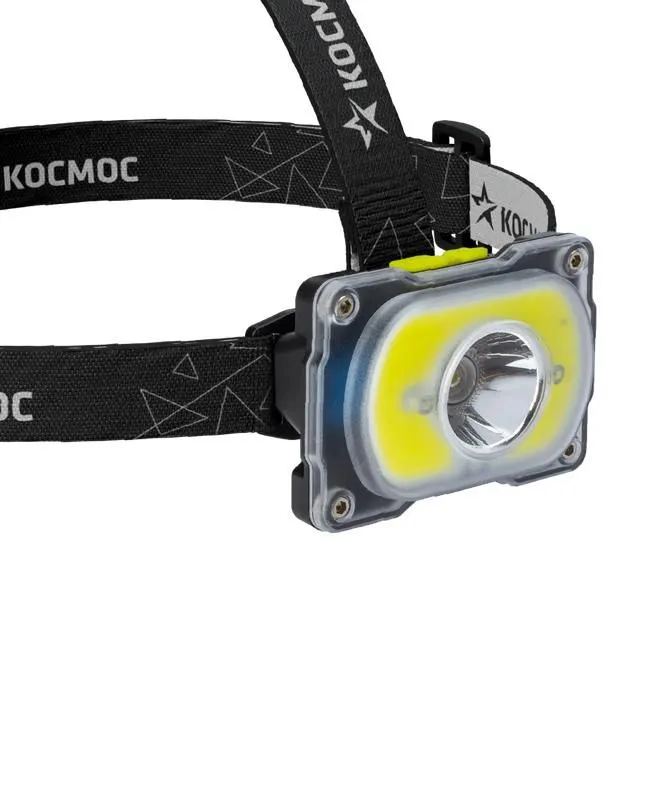фонарь аккумуляторный налобный 3вт xpe led+5вт cob led li-ion 18650 1200ма.ч корпус abs-пластик индикатор уровня заряда usb-шнур type c регулируемый эласт. ремешок космос koc507lit от магазина Штепсель и батарейка.