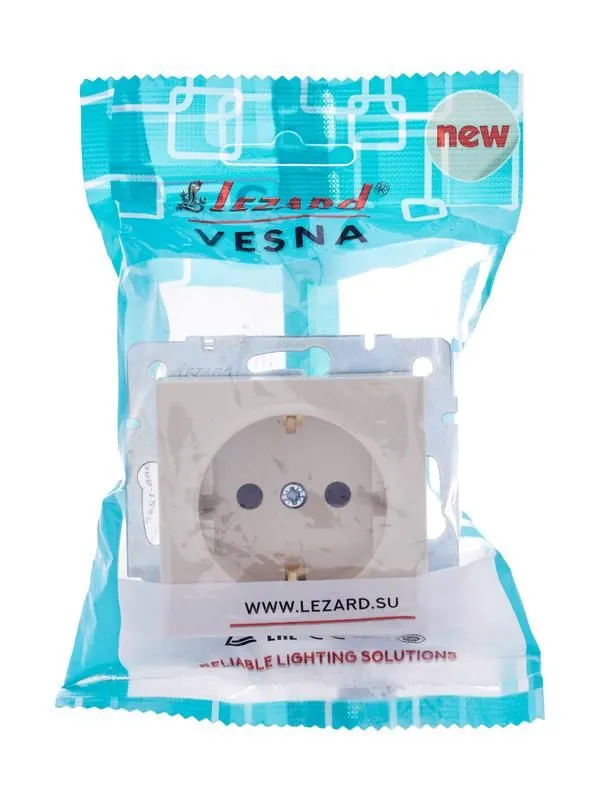 розетка 1-м сп vesna с заземл. защ. шторки пбт механизм крем. lezard 742-0388-124b от магазина Штепсель и батарейка.