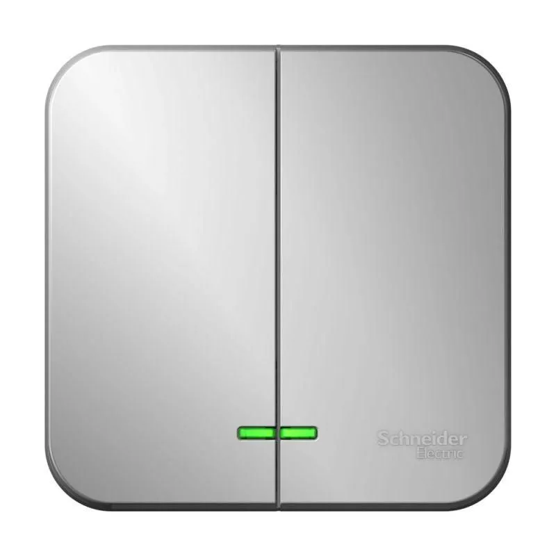 выключатель 2-кл. оп blanca 10а ip20 (сх. 5) 250в с подсветкой с изолир. пластиной алюм. se blnva105113 от магазина Штепсель и батарейка.