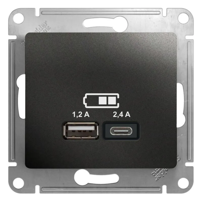 розетка usb glossa тип a+c 5в/2.4а 2х5в/1.2а механизм антрацит se gsl000739 от магазина Штепсель и батарейка.