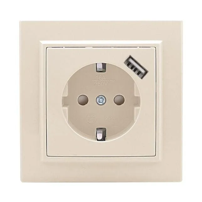 розетка 1-м сп минск 16а ip20 с заземл. защ. шторки с заряд. устройством usb 1а беж. ekf err16-028-200-usb от магазина Штепсель и батарейка.