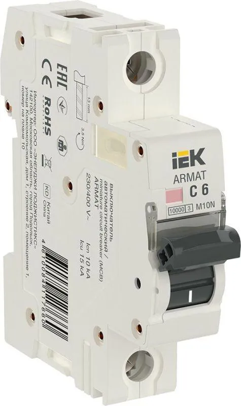 выключатель автоматический модульный 1п c 6а m10n armat iek ar-m10n-1-c006 от магазина Штепсель и батарейка.
