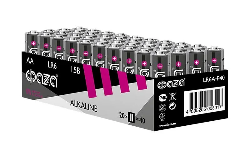элемент питания алкалиновый aa/lr6 1.5в alkaline pack-40 (уп.40шт) фаzа 5023017 от магазина Штепсель и батарейка.