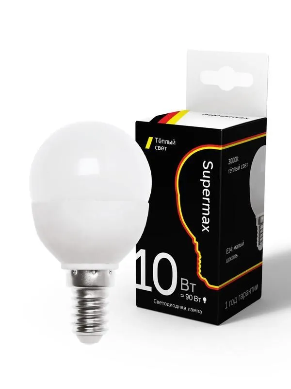 лампа светодиодная supermax 10вт шар 45мм e14 230в 3000к космос sup_led10wgl45e1430 от магазина Штепсель и батарейка.