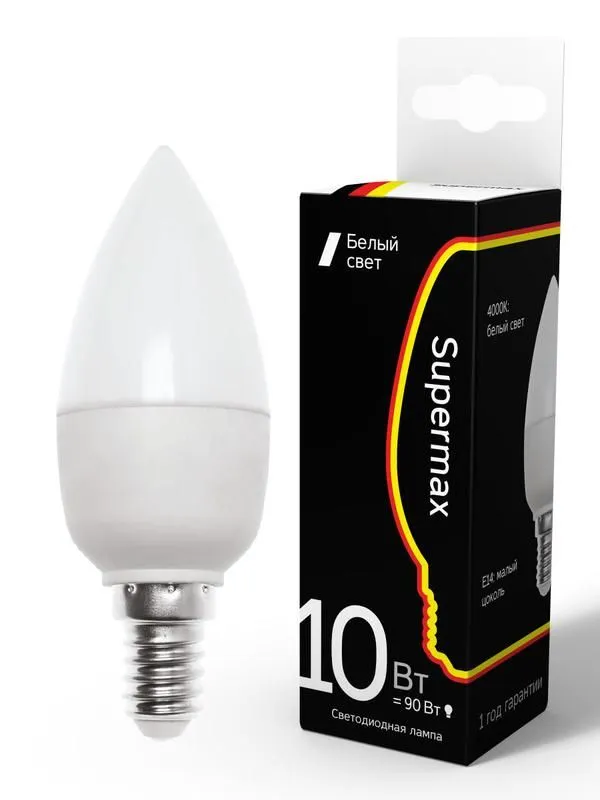 лампа светодиодная supermax 10вт свеча e14 230в 4000к космос sup_led10wcne1440 от магазина Штепсель и батарейка.