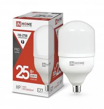 лампа светодиодная высокомощная led-hp-pro 25вт цилиндр 4000к нейтр. бел. e27 2380лм 230в in home 4690612031057 от магазина Штепсель и батарейка.