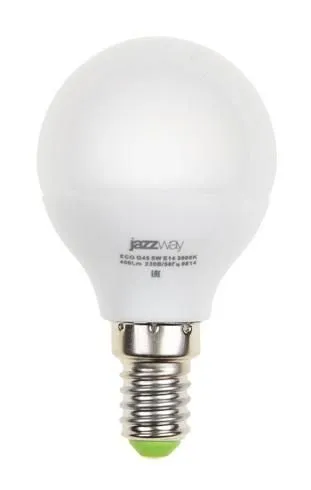 лампа светодиодная pled-eco 5вт g45 шар матовая 3000к тепл. бел. e14 400лм 230в 50гц jazzway 1036896a от магазина Штепсель и батарейка.