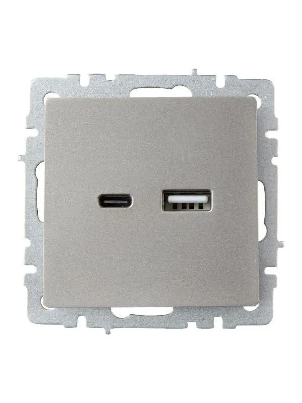 розетка brite usb a+c 18вт рю11-1-брс механизм сталь iek br-u22-018-k46 от магазина Штепсель и батарейка.