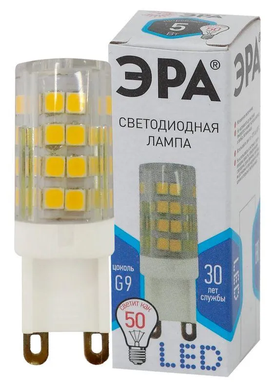 лампа светодиодная jcd-5w-220v-corn ceramics-840-g9 400лм эра б0027864 от магазина Штепсель и батарейка.