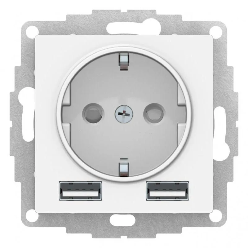 розетка 1-м сп atlasdesign 16а ip20 с 2-мя заряд. устройствами usb тип a+a 5в/2.4а 2х5в/1.2а механизм бел. se atn000130 от магазина Штепсель и батарейка.