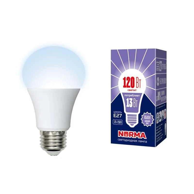 лампа светодиодная led-a60-13w/dw/e27/fr/nr norma 13вт матовая e27 (упак. картон) volpe ul-00004022 от магазина Штепсель и батарейка.
