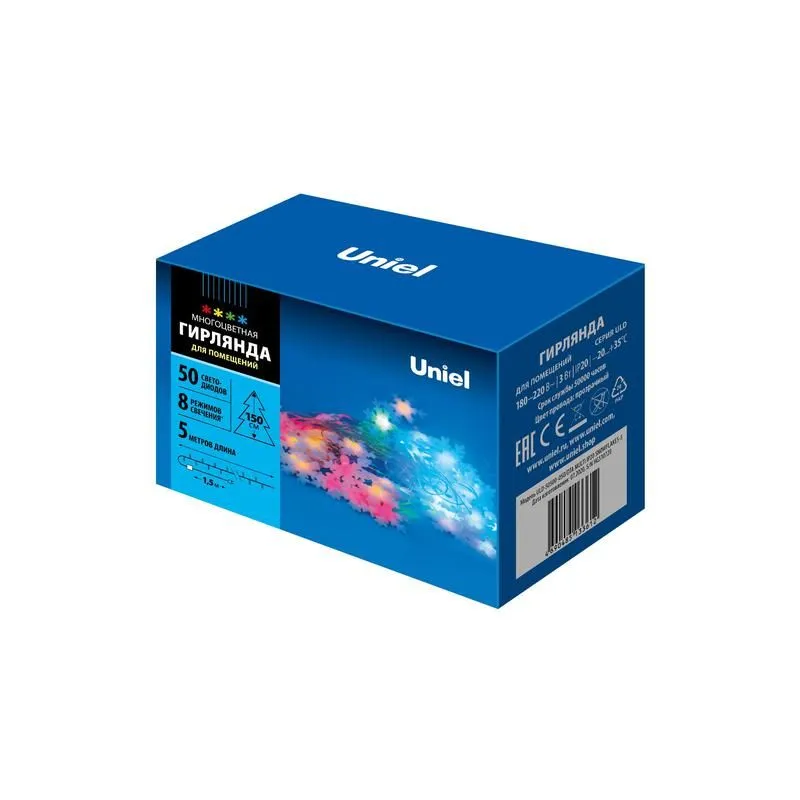 гирлянда led "снежинки-3" uld-s0500-050/dta multi ip20 snowflakes-3 5м 50 диодов разноцвет. свет провод прозр. uniel ul-00007195 от магазина Штепсель и батарейка.