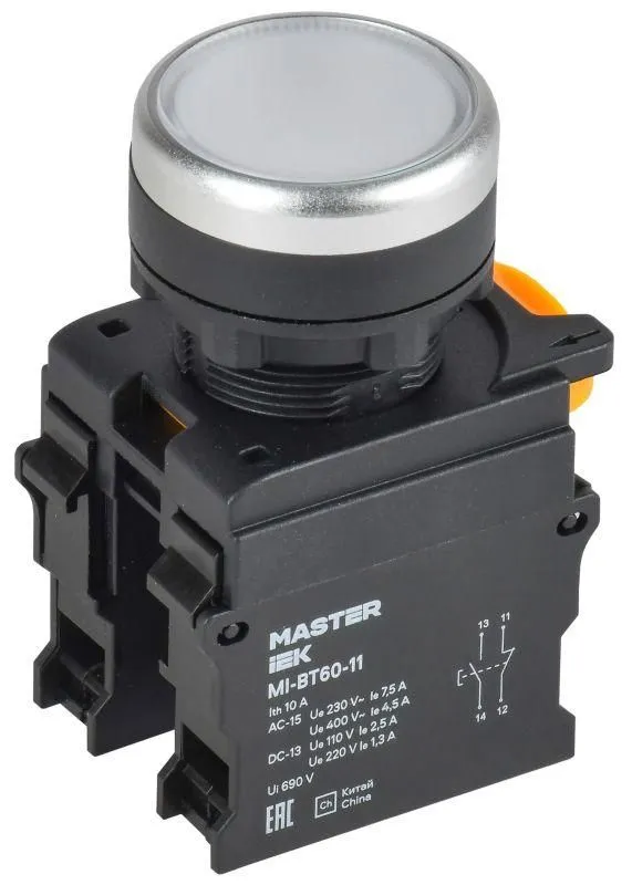 кнопка d22мм 1но+1нз master бел. iek mi-bt60-11-3-22-k01 от магазина Штепсель и батарейка.