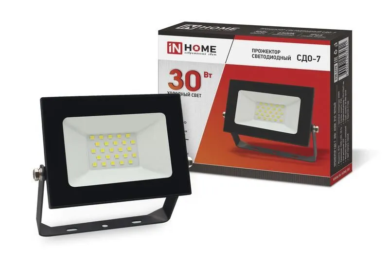 прожектор светодиодный сдо-7 30вт 6500к ip65 2700лм 230в черн. in home 4690612034621 от магазина Штепсель и батарейка.