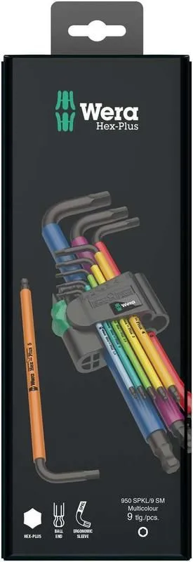 набор г-образных ключей 950/9 spkl hex-plus multicolour blacklaser 1 9 предметов (1.5/2/2.5/3/4/5/6/8/10мм) wera we-073593 от магазина Штепсель и батарейка.