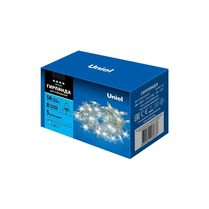 гирлянда led "снежинки-2" uld-s0500-050/dta white ip20 snowflakes-2 5м 50 диодов бел. свет провод прозр. uniel ul-00007196 от магазина Штепсель и батарейка.