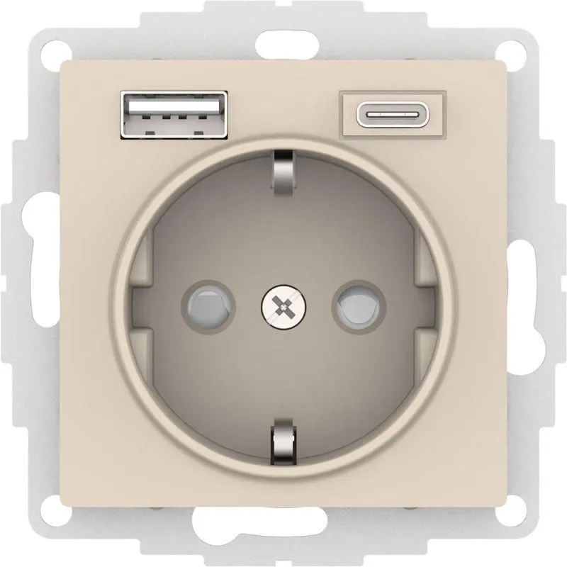 розетка atlasdesign 16а с 2-мя заряд. устройствами usb тип a+c 5в/2.4а 2х5в/1.2а механизм беж. se atn000232 от магазина Штепсель и батарейка.