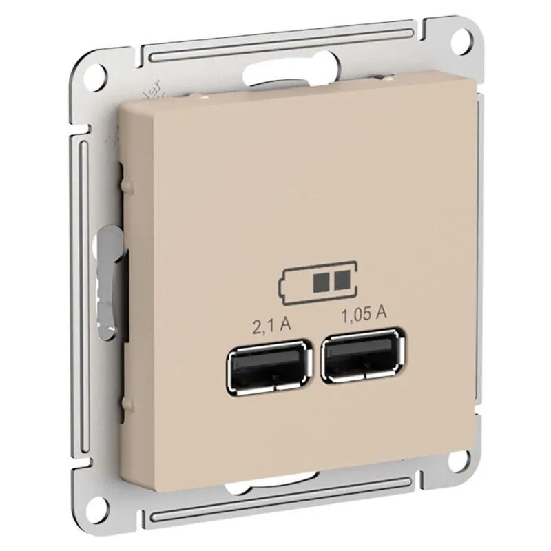 розетка usb atlasdesign тип a+a 5в/2.1а 2х5в/1.05а механизм песочн. se atn001233 от магазина Штепсель и батарейка.