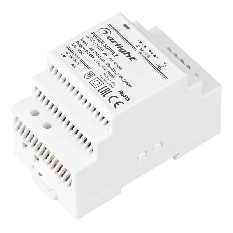 блок питания arv-dr60-24 24в 2.5а 60вт ip20 din-рейка arlight 031086 от магазина Штепсель и батарейка.