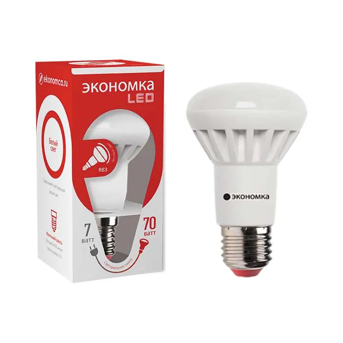 лампа светодиодная r63 7вт 4500к бел. e27 550лм 220-240в экономка eco_led7wr63e2745 от магазина Штепсель и батарейка.