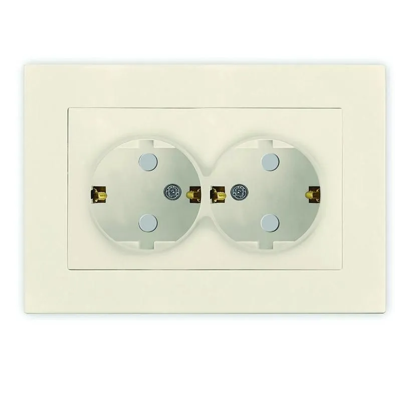 розетка 2-м сп афина 16а ip20 с заземл. защ. шторки в сборе сл. кость (ivory) universal a0050-i от магазина Штепсель и батарейка.