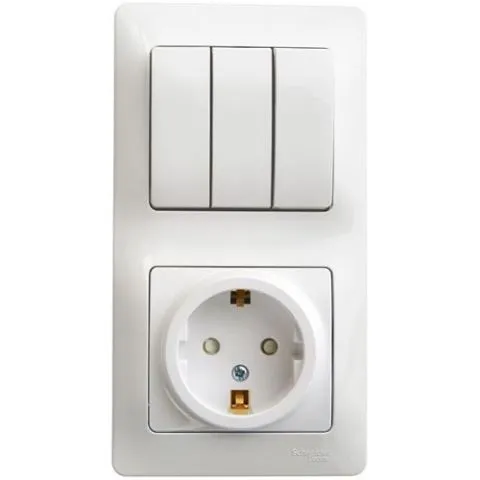 блок комбинированный glossa (розетка + 3-кл. выкл.) бел. se gsl000176 от магазина Штепсель и батарейка.