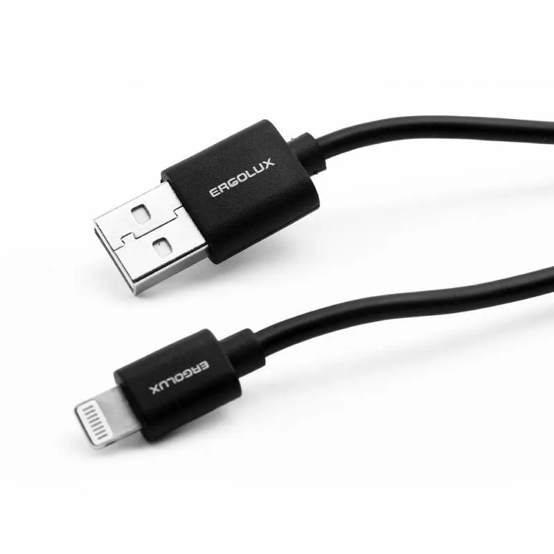 кабель usb-lightning 2а 1м зарядка + передача данных черн. (пакет) ergolux 15092 от магазина Штепсель и батарейка.