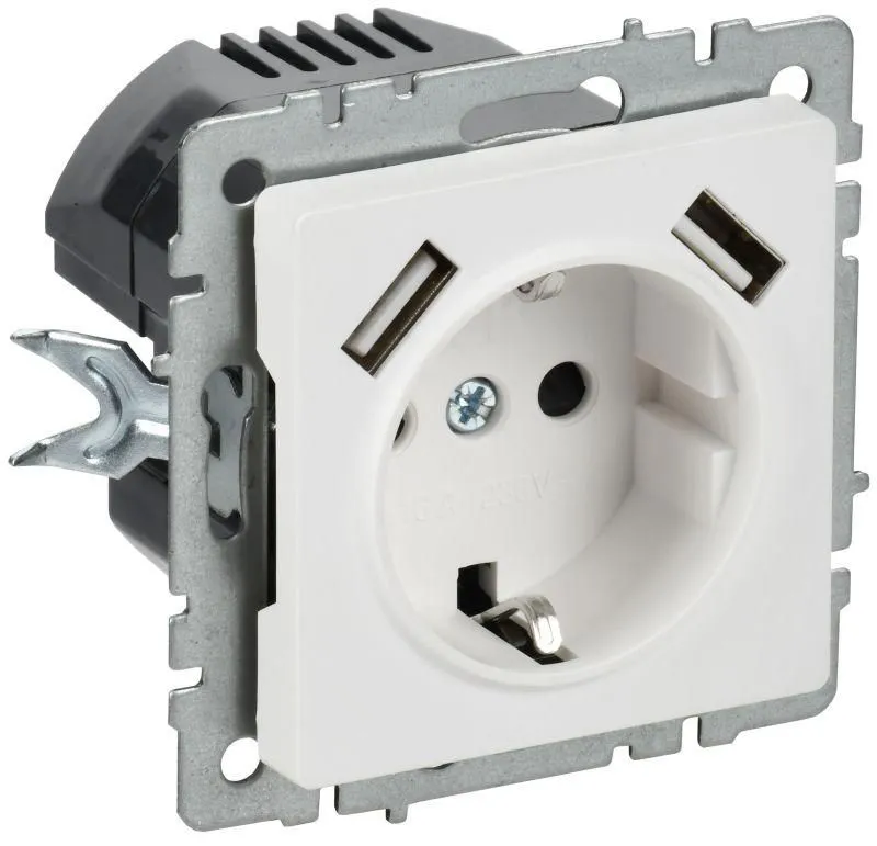 розетка brite рюш10-1-браб 16а с usb a+a 2.1а с заземл. защ. шторки механизм арктич. бел. iek br-r14-16-u21-d21-k91 от магазина Штепсель и батарейка.