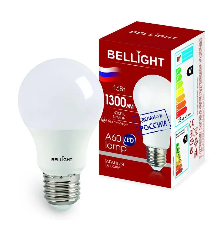лампа светодиодная led a60 220в 15вт e27 1300лм 4000к bellight 83830729 от магазина Штепсель и батарейка.