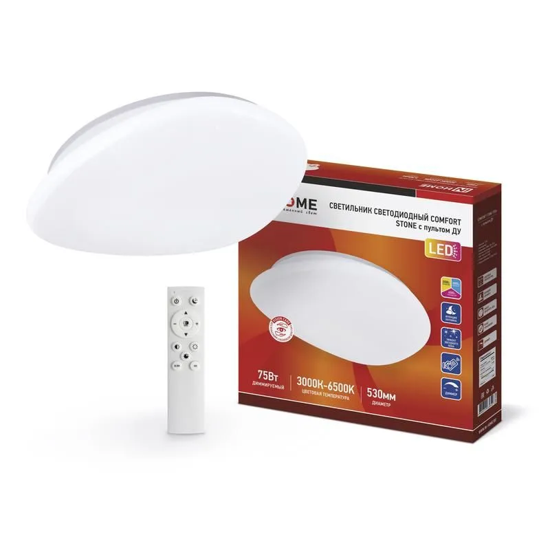 светильник светодиодный comfort stone 75вт 3000-6500к 6000лм 230в 530х105мм с пультом ду in home 4690612035642 от магазина Штепсель и батарейка.