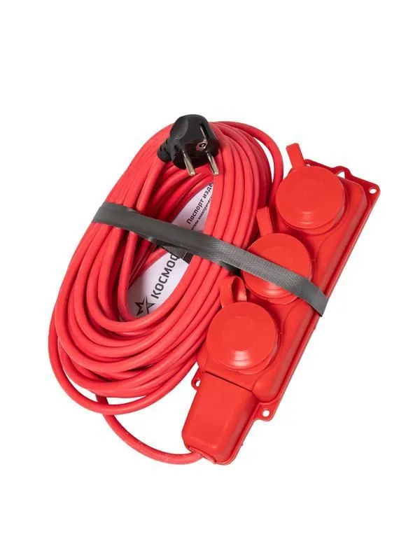 удлинитель на каучуковой колодке 3х15м 16а ip44 250в 4квт каучук кг 3х2.5 красн. ухз16 россия космос yksm15m-3g(16a)kg-r от магазина Штепсель и батарейка.