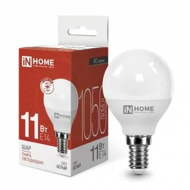 лампа светодиодная led-шар-vc 11вт шар 4000к нейтр. бел. e14 1050лм 230в in home 4690612020594 от магазина Штепсель и батарейка.