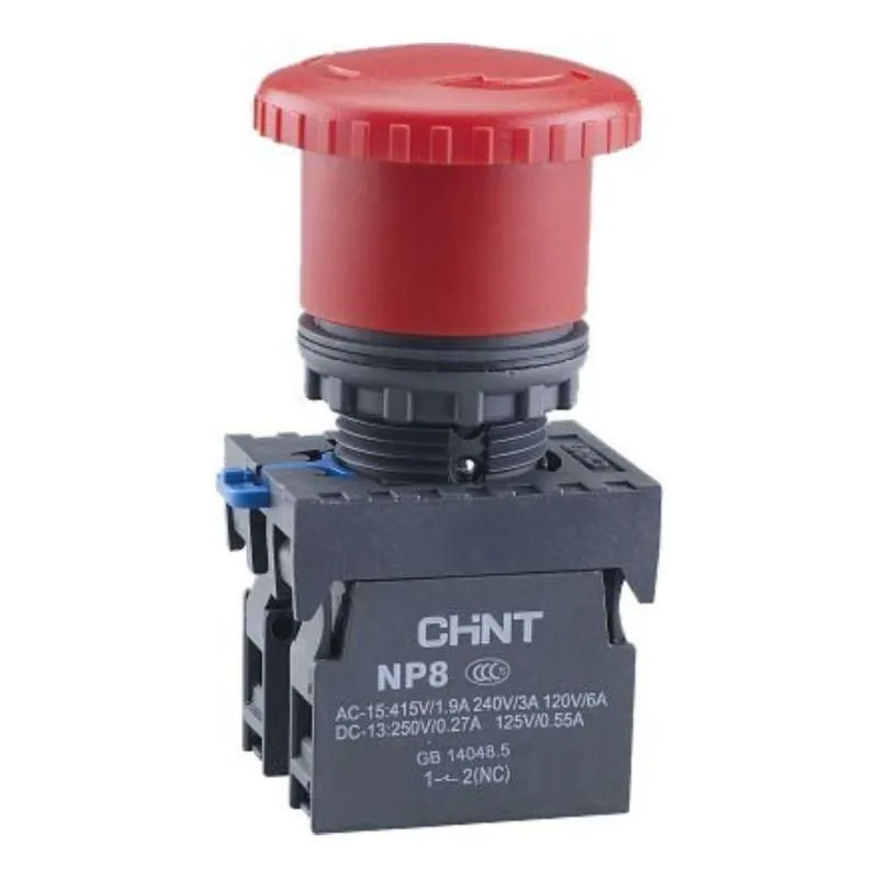 кнопка управления "грибок" np8-11zs/14 d40мм 1но+1нз ip65 с фиксацией красн. (r) chint 667129 от магазина Штепсель и батарейка.